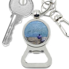 Senior Man Fishing At River, Montevideo, Uruguay001 Bottle Opener Key Chain by dflcprintsclothing