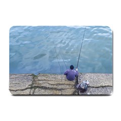 Senior Man Fishing At River, Montevideo, Uruguay001 Small Doormat  by dflcprintsclothing