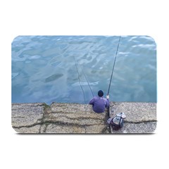 Senior Man Fishing At River, Montevideo, Uruguay001 Plate Mats by dflcprintsclothing