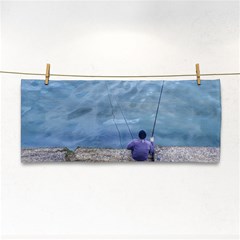 Senior Man Fishing At River, Montevideo, Uruguay001 Hand Towel by dflcprintsclothing