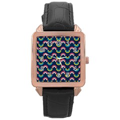 Geo Rainbow Stroke Rose Gold Leather Watch  by tmsartbazaar