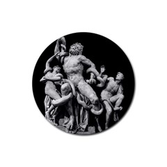 Laocoon Sculpture Over Black Rubber Coaster (round)  by dflcprintsclothing