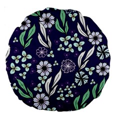 Floral Blue Pattern  Large 18  Premium Round Cushions by MintanArt