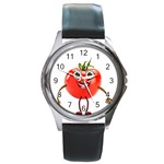 Tomato Round Leather Watch (Silver Rim) Front