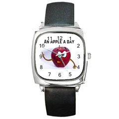 An Apple A Day Square Leather Watch by smilebuddesigns