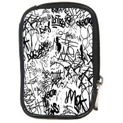 Black And White Graffiti Abstract Collage Compact Camera Leather Case by dflcprintsclothing