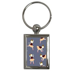 Cute  Pattern With  Dancing Ballerinas On The Blue Background Key Chain (rectangle) by EvgeniiaBychkova