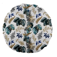 Blue Metallic Leaves Pattern Large 18  Premium Round Cushions by designsbymallika