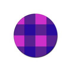 Blue And Pink Buffalo Plaid Check Squares Pattern Rubber Round Coaster (4 Pack)  by yoursparklingshop