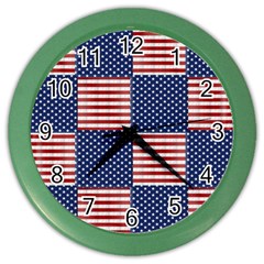 Red White Blue Stars And Stripes Color Wall Clock by yoursparklingshop