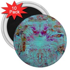 Retro Hippie Abstract Floral Blue Violet 3  Magnets (10 Pack)  by CrypticFragmentsDesign