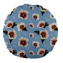 Delicate Hibiscus Flowers On A Blue Background Large 18  Premium Flano Round Cushions by SychEva