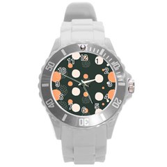 Black Peach White  Round Plastic Sport Watch (l) by Sobalvarro