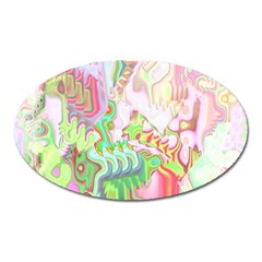 Boho Hippie Trippy Psychedelic Abstract Hot Pink Lime Green Oval Magnet by CrypticFragmentsDesign