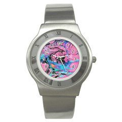 Marbling Abstract Stainless Steel Watch by kaleidomarblingart