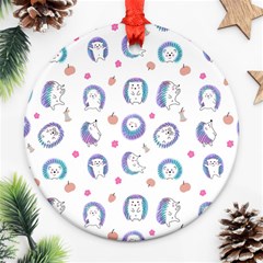 Cute And Funny Purple Hedgehogs On A White Background Ornament (round) by SychEva