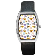 Funny Animal Faces With Glasses On A White Background Barrel Style Metal Watch by SychEva