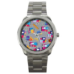 80s And 90s School Pattern Sport Metal Watch by NerdySparkleGoth