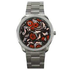 Folk Flowers Pattern Floral Surface Design Seamless Pattern Sport Metal Watch by Eskimos