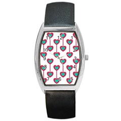 Red Hearts On A White Background Barrel Style Metal Watch by SychEva