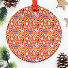 Cute Faces Of Dogs And Cats With Glasses Ornament (round) by SychEva