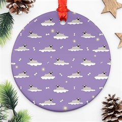 Cheerful Pugs Lie In The Clouds Round Ornament (two Sides) by SychEva