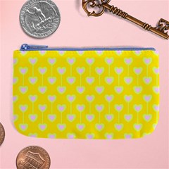 Purple Hearts On Yellow Background Large Coin Purse by SychEva