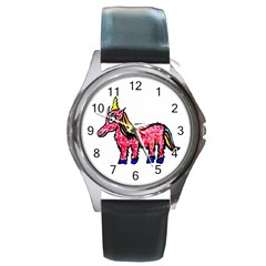 Unicorn Sketchy Style Drawing Round Metal Watch by dflcprintsclothing