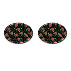 Large Christmas Poinsettias On Black Cufflinks (oval) by PodArtist