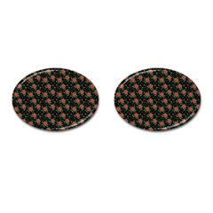 Medium Red Christmas Poinsettias On Black Cufflinks (oval) by PodArtist