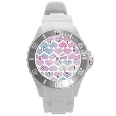 Multicolored Hearts Round Plastic Sport Watch (l) by SychEva