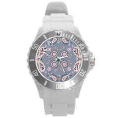 Floral Folk Damask Pattern Fantasy Flowers Floral Geometric Fantasy Round Plastic Sport Watch (l) by Eskimos