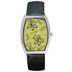 Folk Flowers Print Floral Pattern Ethnic Art Barrel Style Metal Watch by Eskimos