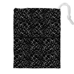 Pixel Grid Dark Black And White Pattern Drawstring Pouch (4xl) by dflcprintsclothing