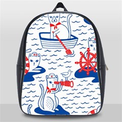 Nautical Cats Seamless Pattern School Bag (xl) by Jancukart