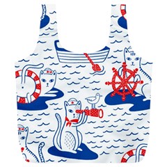 Nautical Cats Seamless Pattern Full Print Recycle Bag (xl) by Jancukart