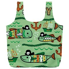 Seamless Pattern Fishes Pirates Cartoon Full Print Recycle Bag (xxl) by Jancukart