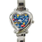 Seamless-pattern-vector-rescue-team-cartoon Heart Italian Charm Watch Front