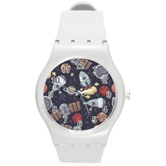 Hand-drawn-pattern-space-elements-collection Round Plastic Sport Watch (m) by Jancukart