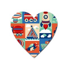 Toy-transport-cartoon-seamless-pattern-with-airplane-aerostat-sail-yacht-vector-illustration Heart Magnet by Jancukart