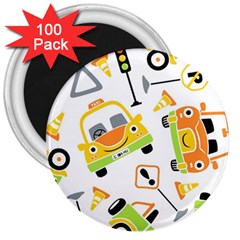 Seamless-pattern-vector-illustration-vehicles-cartoon 3  Magnets (100 Pack) by Jancukart