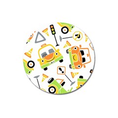 Seamless-pattern-vector-illustration-vehicles-cartoon Magnet 3  (round) by Jancukart