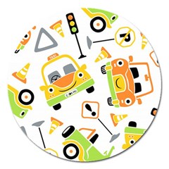 Seamless-pattern-vector-illustration-vehicles-cartoon Magnet 5  (round) by Jancukart