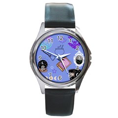 Pastel Goth Witch Blue Round Metal Watch by NerdySparkleGoth