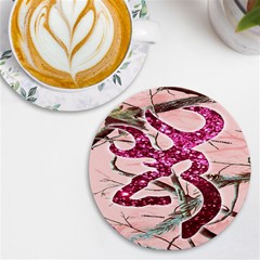 Browning Deer Glitter Uv Print Round Tile Coaster by artworkshop