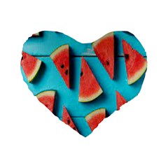 Watermelon Blue Background Standard 16  Premium Flano Heart Shape Cushions by artworkshop