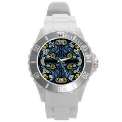 Folk Flowers Print Floral Pattern Ethnic Art Round Plastic Sport Watch (l) by Eskimos