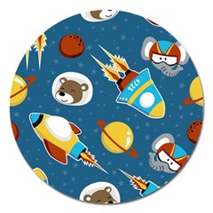 Seamless-pattern-vector-with-spacecraft-funny-animals-astronaut Magnet 5  (round) by Jancukart