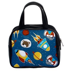 Seamless-pattern-vector-with-spacecraft-funny-animals-astronaut Classic Handbag (two Sides) by Jancukart