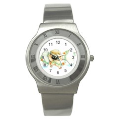 Pug-watercolor-cute-animal-dog Stainless Steel Watch by Jancukart